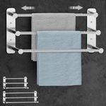 Otoomenz Towel Rail Wall Mounted 3-Tier Towel Rack, SUS 304 Stainless Steel Towel Shelves, Towel Bar Towel Storage 2 Installation Methods Adjustable Towel Holder for Bathroom Kitchen Office（37-70cm）