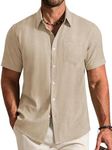 COOFANDY Mens Shirt Short Sleeve Casual Lightweight Summer Shirt Regular Fit Beach Top with Pocket Navy Blau XL