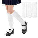 GENTABY Kids Knee High School Socks - Girls 3 Pairs Boys Cotton Socks Plain Children Black White School Socks 4-7 Years