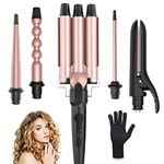 Professional Curling Wand,Wolady 5 in 1 Hair Curler Set with 5 Interchangeable Aluminium Barrel,Curling Tongs with with Heat Resistant Glove,Fast Heating Hair Iron Set for Long Short Medium Hair