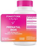 Pink Stork Prenatal Iron Supplement for Women - 18 mg Non-Constipating Iron & Vitamin C for Pregnancy, Postpartum, & Breastfeeding - Focus, Fatigue, & Blood Cell Production - 2 Month Supply