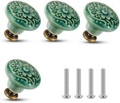 ASTER 4 Pcs Ceramic Drawer Knobs, Vintage Flower Cabinet Knobs, Decorative Furniture Knobs with Mounting Screws for Cupboard Drawer Closet Door, Diameter 1.4 inch(Green)