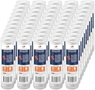 Aquaboon Whole House 5 Micron 10 x 2.5 String Wound Sediment Water Filter Cartridge Replacement Compatible with Well Water Filter WHKF-WHSW, 50-Pack