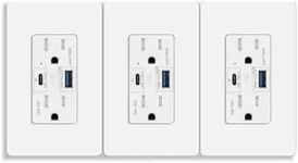 65w USB C Outlet,Greencycle 3PK High Power USB C Power Wall Outlet 6.5A,Support Quick Charger 3.0, 15Amp High Speed Charging Power Outlet,for Laptops,Phones, Tablets and More,UL Listed, White