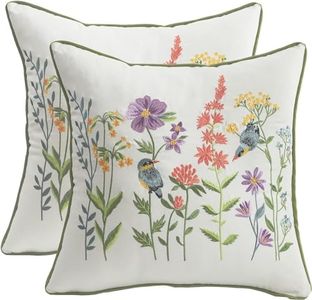 Tosleo Embroidered Throw Pillow Covers 18x18 Set of 2, Flowers Pillow Cushion Cases, Modern Decorative Square Pillowcases for Sofa Couch Bedroom Living Room Car（Birds & Flowers）