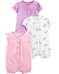 Simple Joys by Carter's Baby Girls' 3-Pack Snap-up Rompers, Light Pink/Lilac Dots/White Unicorn, 0 Months (Pack of 3)