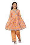 Fashion Dream Girl's Slub Printed Salwar Suit Set(FDGSET00116 MUL 36_Multicolour_11-12Yrs)