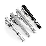 Wynameleri 4 Pcs Tie Clips for Men, Business Shirt Tie Pins Set Pinch Silver Black Necktie Parts T0304007