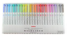 〈New〉ZEBRA Mildliner Water-based Marker, Twin tips (Bold and Fine), Assorted Pastel Color, 25 Colors Set (WKT7-25C)