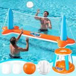 JOYIN XL Inflatable Pool Float Set, 125'' Volleyball Net & Basketball Hoops, Extra Large Floating Swimming Game Toy for Kids and Adults, Summer Floaties, Volleyball Court|Basketball, XL-Orange