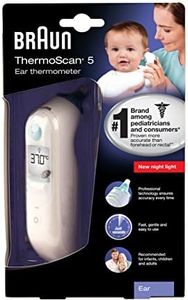 Braun ThermoScan 5 In-Ear IR Thermometer Probe - Digital Thermometer - Pre-Warmed Tip, Unique Positioning System, Memory Recall, Night Light Feature - Suitable for Children & Adults