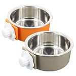 QIYADIN Dog Crate Bowl, Hanging Stainless Steel Removable Pet Crate Water & Food Bowls, Pet Cage Feeder Container Coop Cup for Cat Puppy Birds Rats Guinea Pigs Rabbit Hamster (2pcs,Orange/Grey)