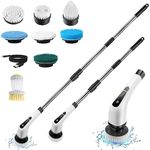 Exfeeko Electric Spin Scrubber for Cleaning: Cordless Bath Tub Scrub Brush with Long Handle & 7 Replaceable Heads - Multi Functional Power Shower Scrubber for Bathroom Tile Floor Bathtub Scrubbing