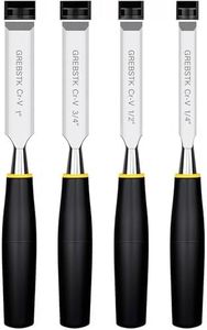 GREBSTK 4 Piece Wood Chisel Set for Woodworking Professional CRV Steel Bevel Edge Bench Chisels Extra Large High Impact Handle