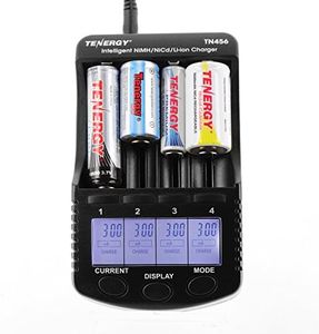 Tenergy TN456 Intelligent Universal Battery Charger with 4 Slots, LCD Display, USB Output, Power Adapter, Rechargeable Battery Charger for Li-ion/NiMH/NiCD Rechargeable Batteries