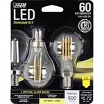 Feit Electric BPA1560C/827/LED/2 60W Equivalent Clear A15 Dimmable Candelabra Base LED Light Bulb (2 Pack), Soft White