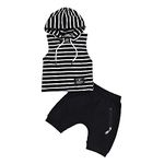 Hopscotch Boys Stripe Print Slim Fit T-Shirt Shorts Set In Black Color for Ages 12-18 Months