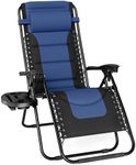 PHI VILLA Oversized Padded Zero Gravity Lounge Chair Folding Patio Recliner with Adjustable Headrest & Cup Holder, Support 350 LBS (Blue)