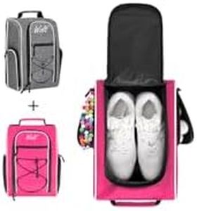 Wolt 2 Pcs Golf Shoe Bag for Travel- Zippered Shoes Carrier Bags with Ventilation & Double Outside Accessory Pocket for Socks, Tees, Golf Balls, etc. for women and men (Grey+Pink)