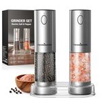 ThermoMaven Electric Salt and Pepper Grinder Set, 110ml Larger Rechargeable Automatic Salt and Pepper Mill Grinder with 6 Adjustable Coarseness, Electric Salt and Pepper Shakers, LED, 2 Packs, Silver