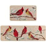 Percozzi Cardinal Kitchen Rugs Red Bird Kitchen Mats for Floor Winter Christmas Holiday Seasonal Doormats Bathroom Decor Cardinal Gifts for Bird Lovers Nerds Watchers Set of 2-17x29 and 17x47 Inch