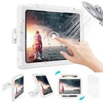 MoKo Shower Tablet Holder, Stretchable Waterproof iPad Holder Fit All Devices Up to 11", 360° Rotation Tablet Wall Mount Holder with Anti-fog Touchable Screen, 2 Placement Modes, for Bathroom Kitchen