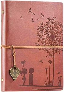 Vintage Leather Journal A5 Notebook, Refillable Embossed Travel Journals Diary A5 Notebooks with Heart Pendant 100 Sheets/200 Pages 80GSM Acid-Free Paper Best Gift Idea (Brown) …