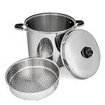 Maxam 30 Quart Stock Pot & Steamer Basket Set - Waterless Cooking & High Heat-Retention - Soup Pot w/Lid for Cooking & Serving