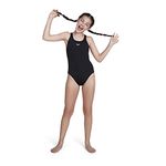 Speedo Junior Girl's ECO Endurance+ Medalist Swimsuit, Chlorine Resistance, Recycled Fabric, Comfort Fit, Swimming Lessons, Swim Holiday, Black, 15-16 Years