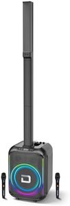 Dolphin Portable Karaoke Speaker Bluetooth - Adjustable 3-Piece Tower Party PA System with 2 Wireless Microphones, Rechargeable Column Array, 200W RMS, 10” Woofer, 15.43" x 15.55" x 75", Black