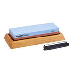 Amazon Basics Knife Sharpening Whetstone, Dual Sided 400/1000 Grit Sharpening Stone with Non-Slip Bamboo Base, Blue & Red