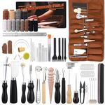 Leather Working Tools, Leather Tooling Kit, Leather Working Tool Kit, Leather Craft Tools with Waxed Thread, Groover, Awl, Tracing Wheel for Beginners and Professionals DIY Craft