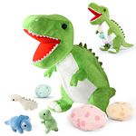 Cute Stuff Plush Dinosaur Stuffed Animal 23.6'' Mommy Stuffed Dinosaur with 3 Baby Dinosaur Plush Toys Soft Stuffed Animals Plush Gift for Children, Friends