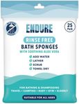 Endure Rinse Free Bath Shower Sponge Wipes - Body Wash Wipes for Bathing - Perfect for Camping, Festivals, Gym and Travel - Dry Sponge Wipes with Gentle Cleansing Soap. Just add Water (25 Per Pack).