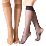 MANZI 12 Pairs Lady's Sheer Knee High Stockings(6 Pairs Black, 6 Pairs Natural)