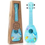 17 Inch Mini Guitar Ukulele Toy for Kids,Plastic Sear World Cartoon Children Educational Learn Guitar Ukulele with The Picks and Strap Can Play Musical Instruments Toys