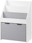 WOLTU Children's Bookcase with 3 Shelves, Removable Storage Box with Wheels, Multipurpose Wooden Kids Bookshelf Rack Toy Organizer for Children's Room, White and Grey, KR004-UK