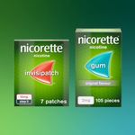 Nicorette Bundle: 1x Nicorette Invisi 10mg Patches, Step 3, (7 Patches) & 1 x Nicorette 2mg Gum (105 Pieces), Original Flavour, Nicotine Gum & Patch Quit Smoking Aid, All Day Craving Relief