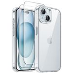 JETech 3 in 1 Case for iPhone 15 6.1-Inch with 2 Pack Tempered Glass Screen Protectors, Non-Yellowing Shockproof Bumper Phone Cover (Clear)