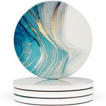 Naivasha Homeware Marble Coasters Set of 4 - Stunning Ceramic Coaster in GLOSS Finish | Elegant Stone Coasters with Anti-Slip Cork Bottom for Mugs and Glasses | Aqua