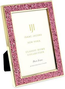 Isaac Jacobs 4x6 Pink Glitter (Vertical & Horizontal) and Gold Metal Picture Frame, with Black Fabric Easel, Wall-Mountable, Made for Tabletop, Counterspace, Shelf and Desk (4x6, Pink Glitter W/Gold)