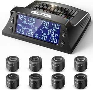 GUTA RV Tire Pressure Monitoring System, RV TPMS with 4 Sensors (0-188 PSI), Solar Charging, 6 Alarm Modes, Auto Sleep Mode, LCD Display, Tire Pressure Monitor System for RV/Trailer/SemiTruck