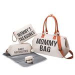 Dravina Womens Diaper Bag For Mom - Premium 5-Piece Set With 2 Storage Pouches, Changing Pad, Pacifier Holder, And Luggage Sleeve - Stylish Maternity Bag For On-The-Go Moms (Beige)