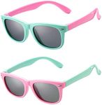 AZorb Kids Polarized Sunglasses TPEE Rubber Flexible Frame for Boys Girls Age 3-10, 100% UV Protection (Mint Green Frame + Pink Frame)