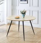 Hallowood Oak Furniture Cullompton Large Round Dining Table, Wooden Dining Table with Oak Effect Table Top & Black Metal Legs, Round Table, 4-6 Seaters Dining Table (120cm)