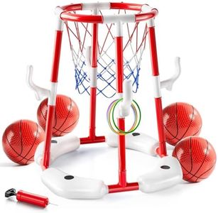 Pool Basketball Hoop Toys,2-in-1 Floating Basketball Pool Games with 4 Balls/12 Rings/Pump,Swimmming Pool Games for Kids Ages 4-8 8-12 Adult, Outdoor Water Play Toys for Summer Family Party(Red)