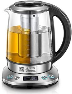 FOHERE Bouilloire électrique en Verre, Théière Electrique Température Réglable 2200w, Fonction de Maintien au Chaud 120 Mins, Infuseur à thé Amovible, 1.7L