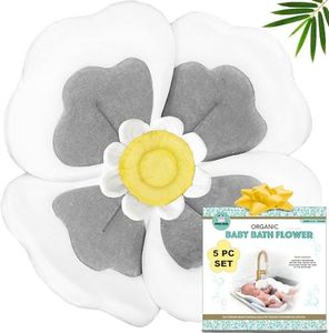 Baby Bath Flower for Sink - Flower Bathtub for Baby Organic 5pc Set -Blooming Baby Bath Flower Fits Bathtub Sink Tub -More Support for Newborns -Lotus Flower Baby Bath Mat Boy Girl