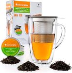 Kitchen Kite Glass Tea Cup with Stainless Steel Infuser and Lid - Microwave & Dishwasher Safe, 16oz Double Wall Tea Infuser Mug with Blooming, Loose Leaf Tea Sampler, Gift Set for Tea Lovers