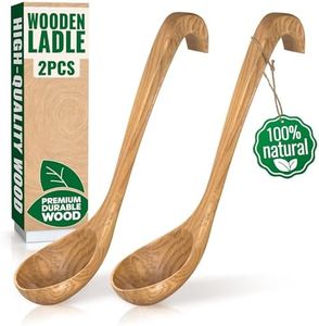 2 Pcs Wooden Ladle Set - 10.8x2.8" Bamboo Ladle for Soup with Long Hook-End Handles and Deep Scoops, Comfortable Lacquer-Coated Surface that Easy to Clean - Wooden Soup Spoons for Food Preparation
